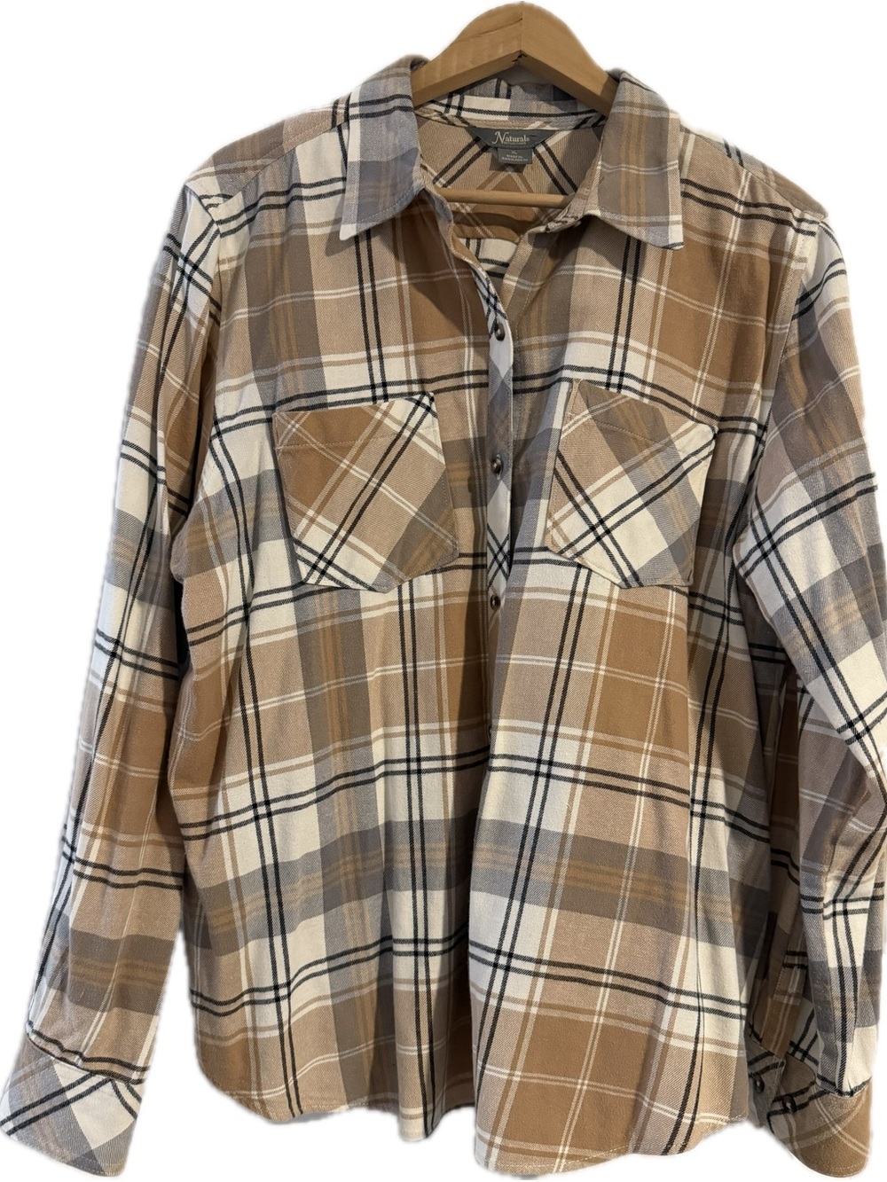 Natural Reflections Tan and Cream Plaid Button-Down Shirt